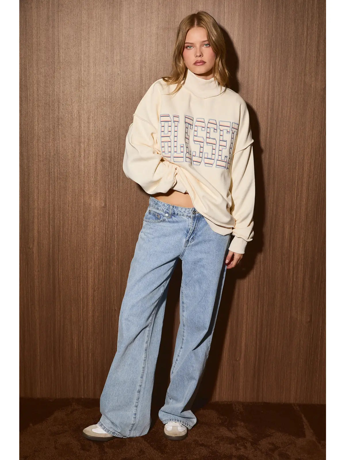 Blessed Graphic Mock Neck Oversized Sweatshirt 🤍