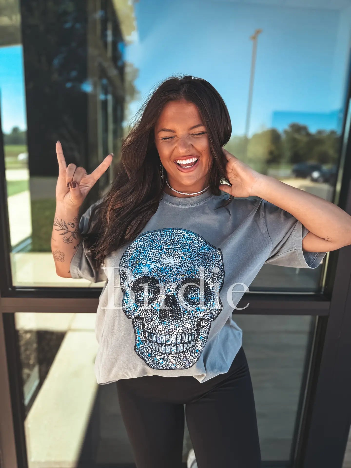 Faux Rhinestone Skull Graphic Tee 🩶