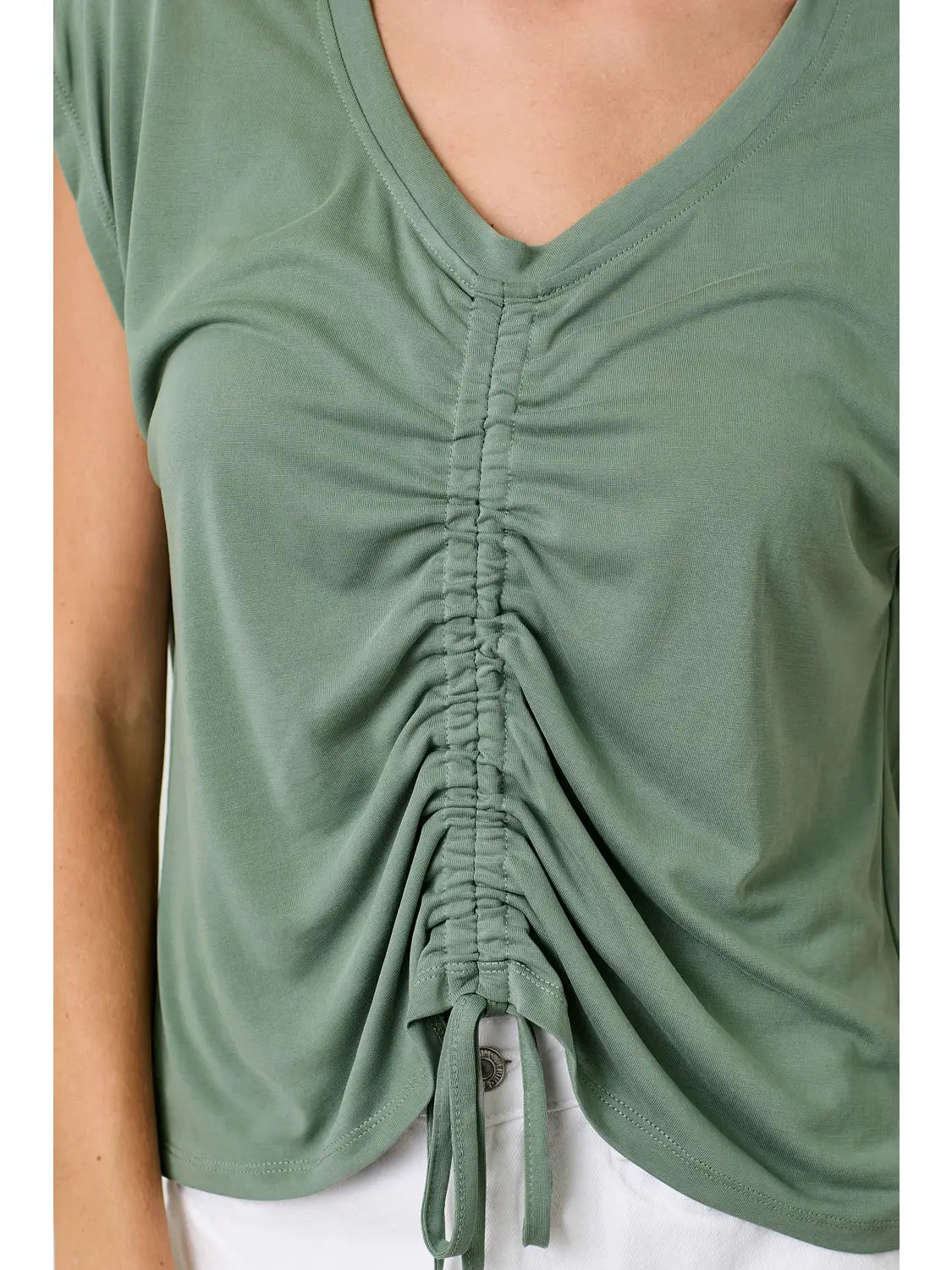 Front Ruche Modal Top (Sage)