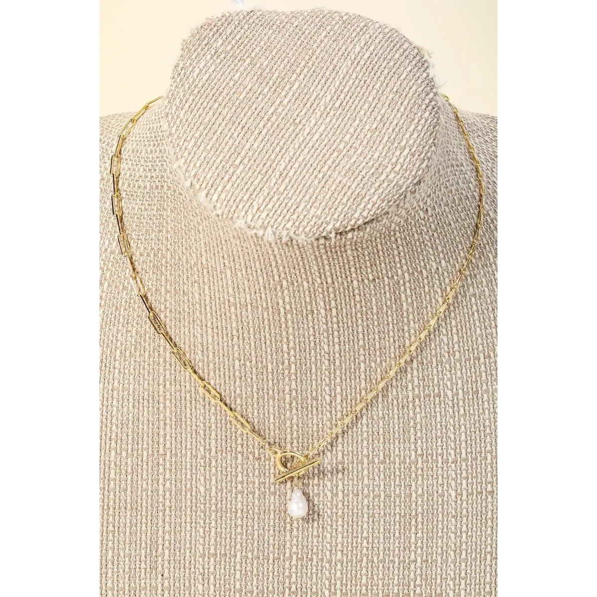 Toggle Chain Pearl Charm Necklace
