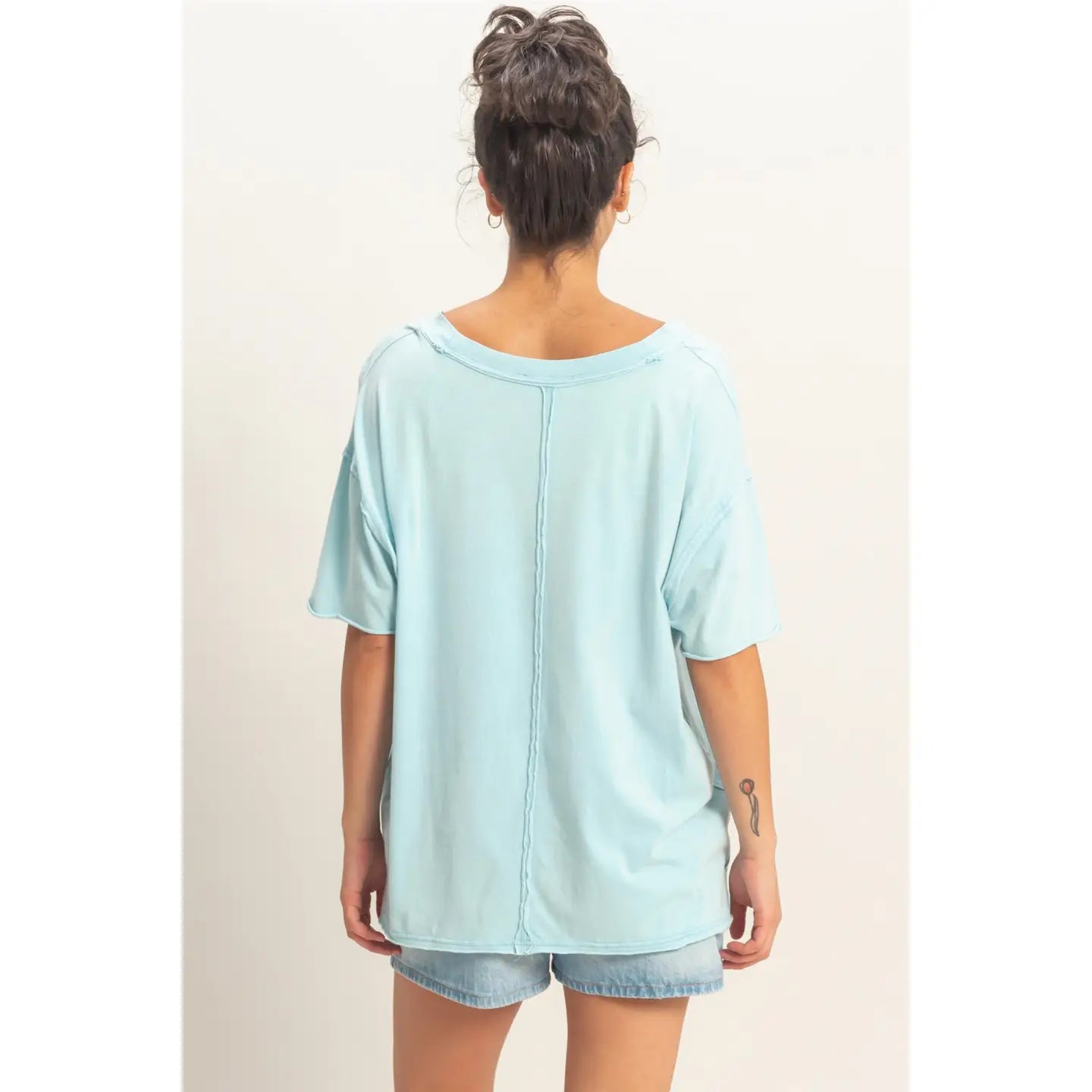 Washed V-Neck Oversized Tee (Blue)