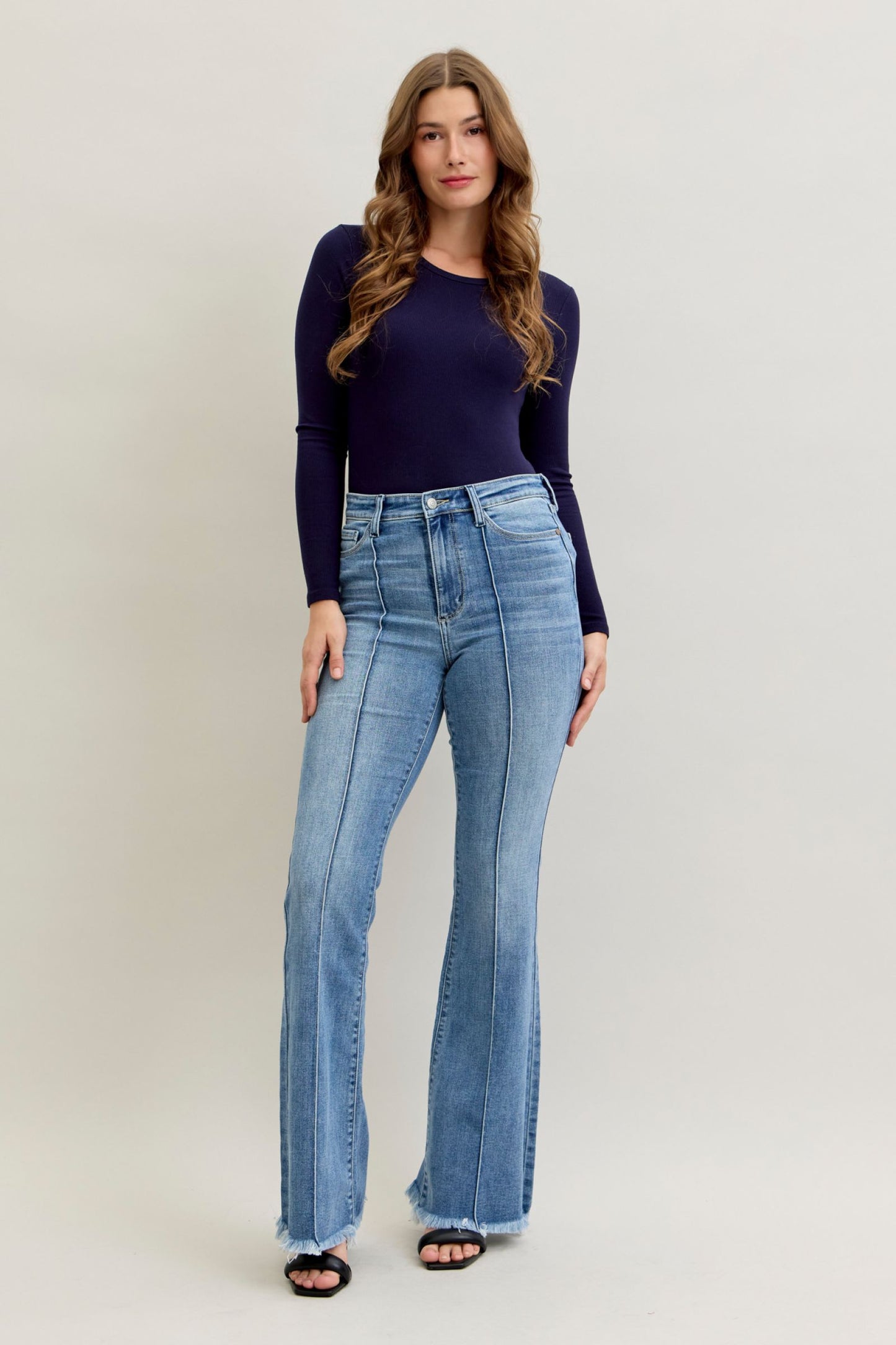 Flare Front Pintuck Detail & Fray Hem Judy Blue