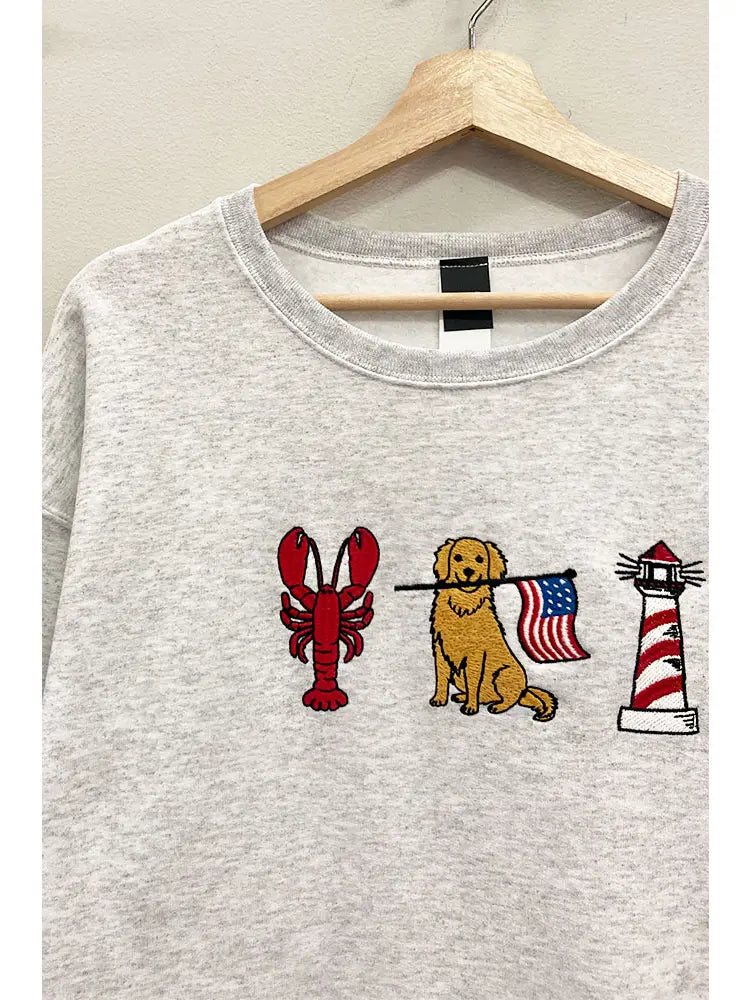 Patriotic Retriever Nautical Embroidered Grey Sweatshirt πΊπΈ