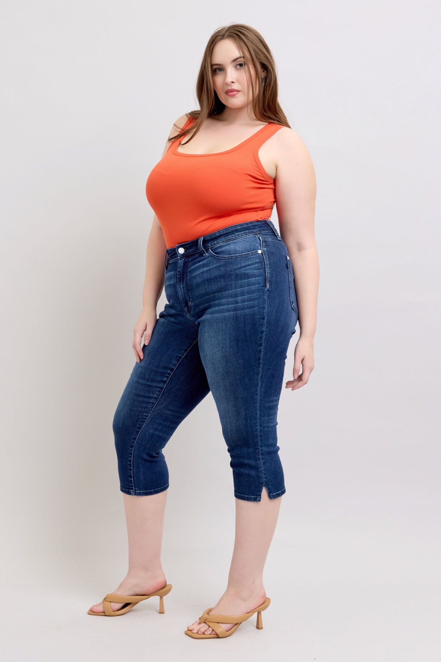 Super Dark Wash Judy Blue Capri Side Slit