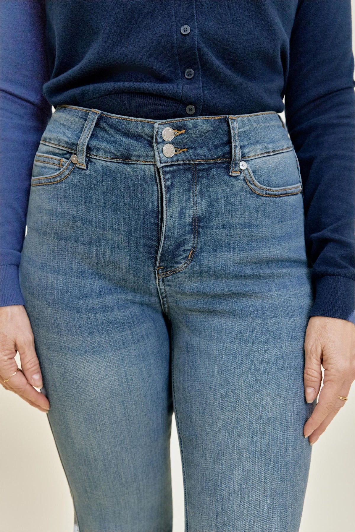 Petite Flare Tummy Control Double Button Judy Blue