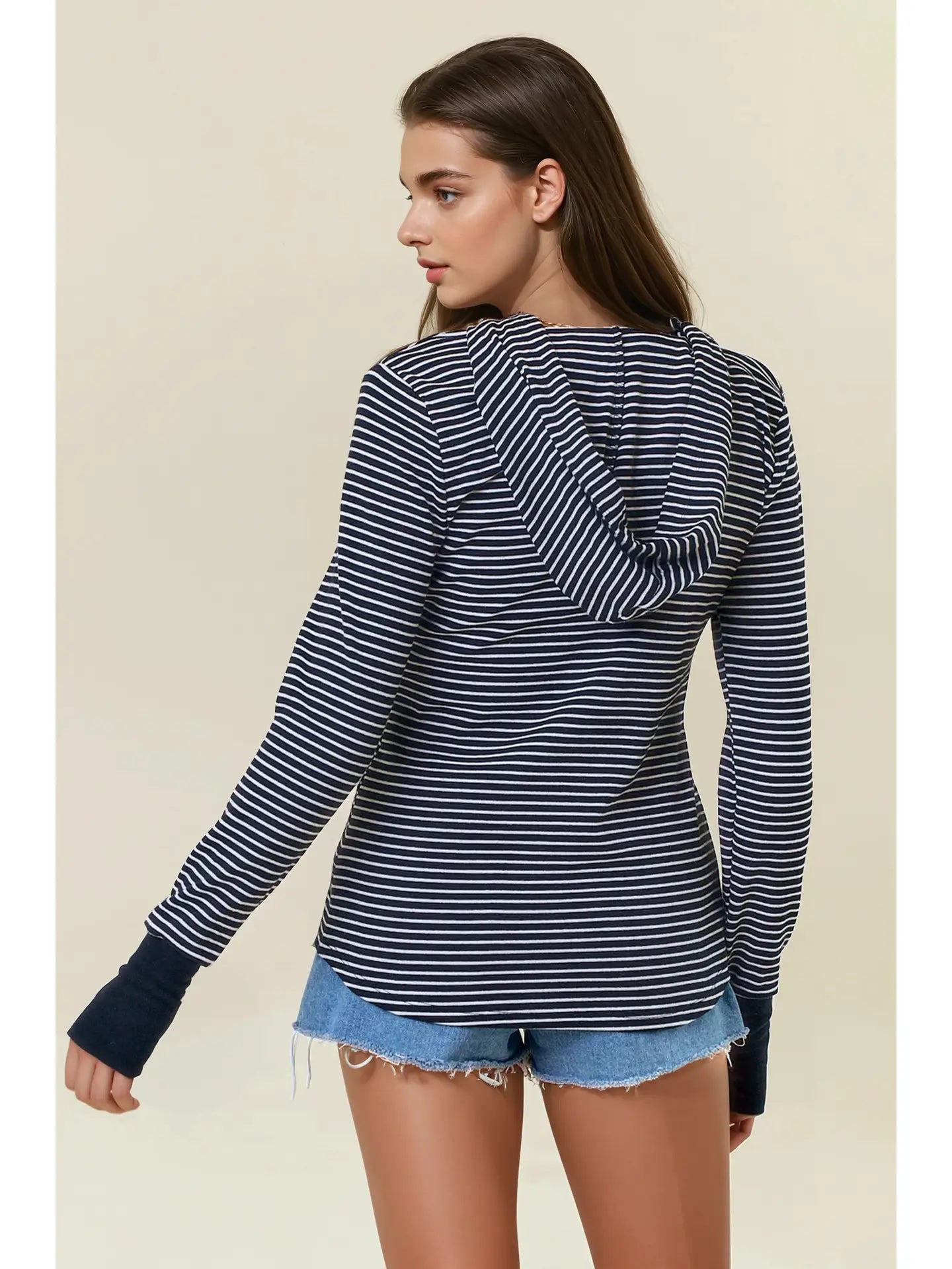 Henley Ribbed Hood Top (Black) ✨