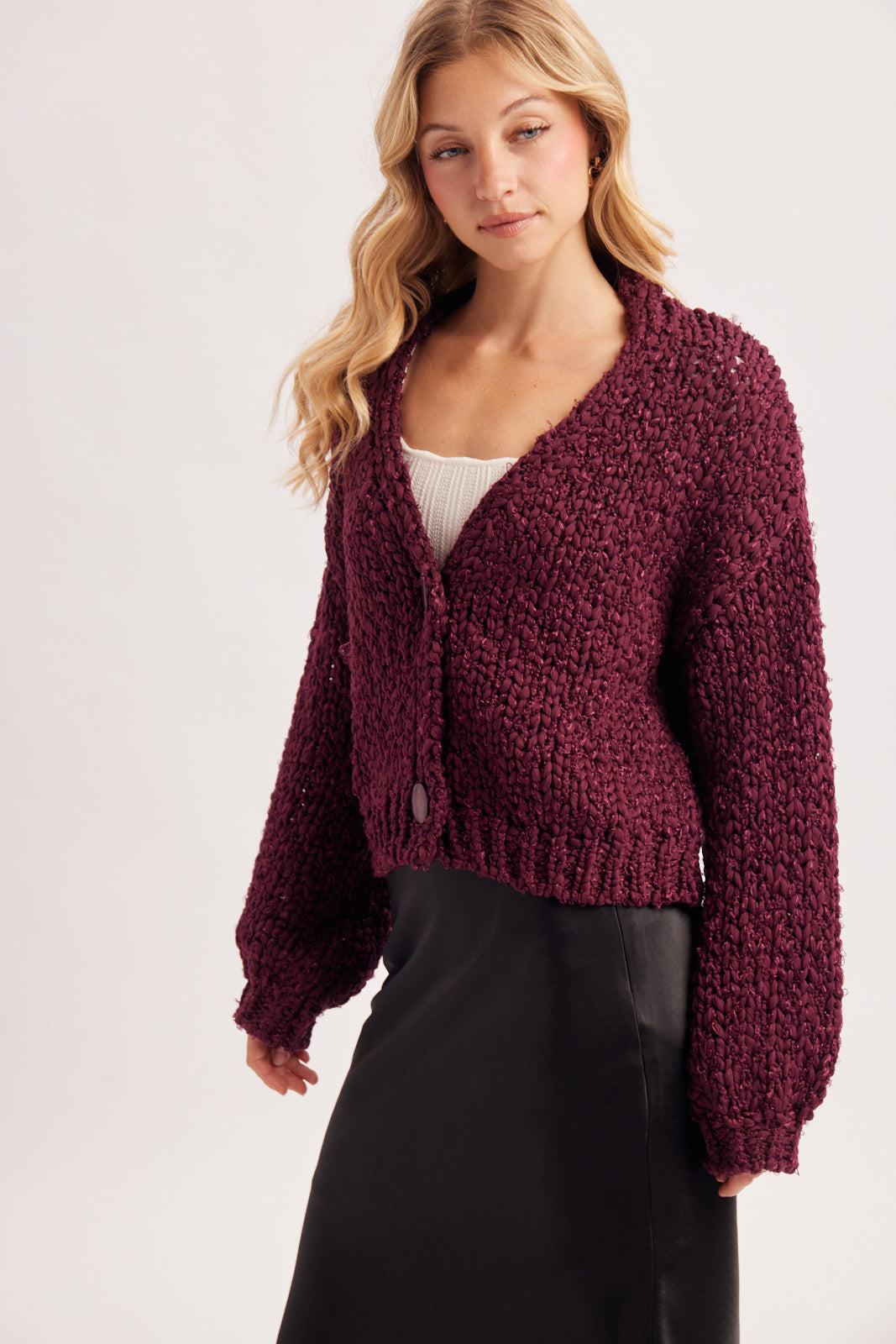 Button Down Marled Boucle Cardigan