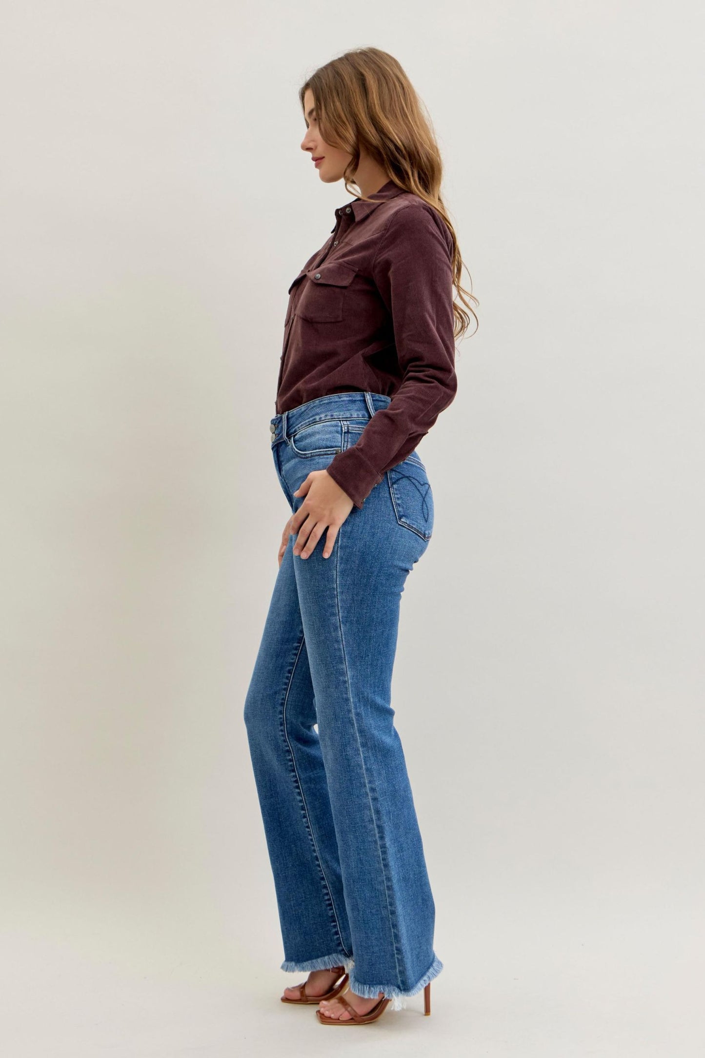 Bootcut Double Button WB & Fray Hem Judy Blue