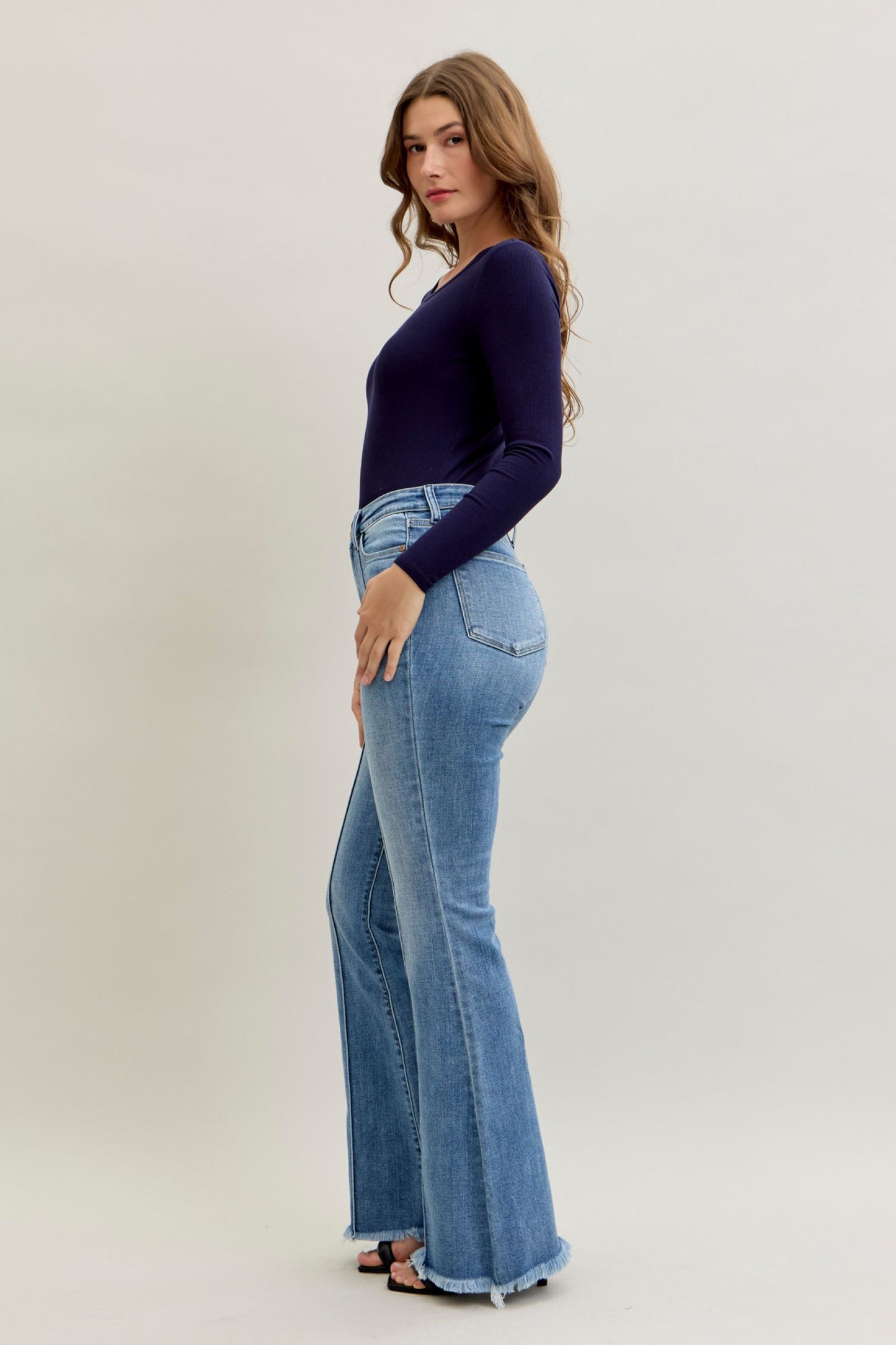 Flare Front Pintuck Detail & Fray Hem Judy Blue