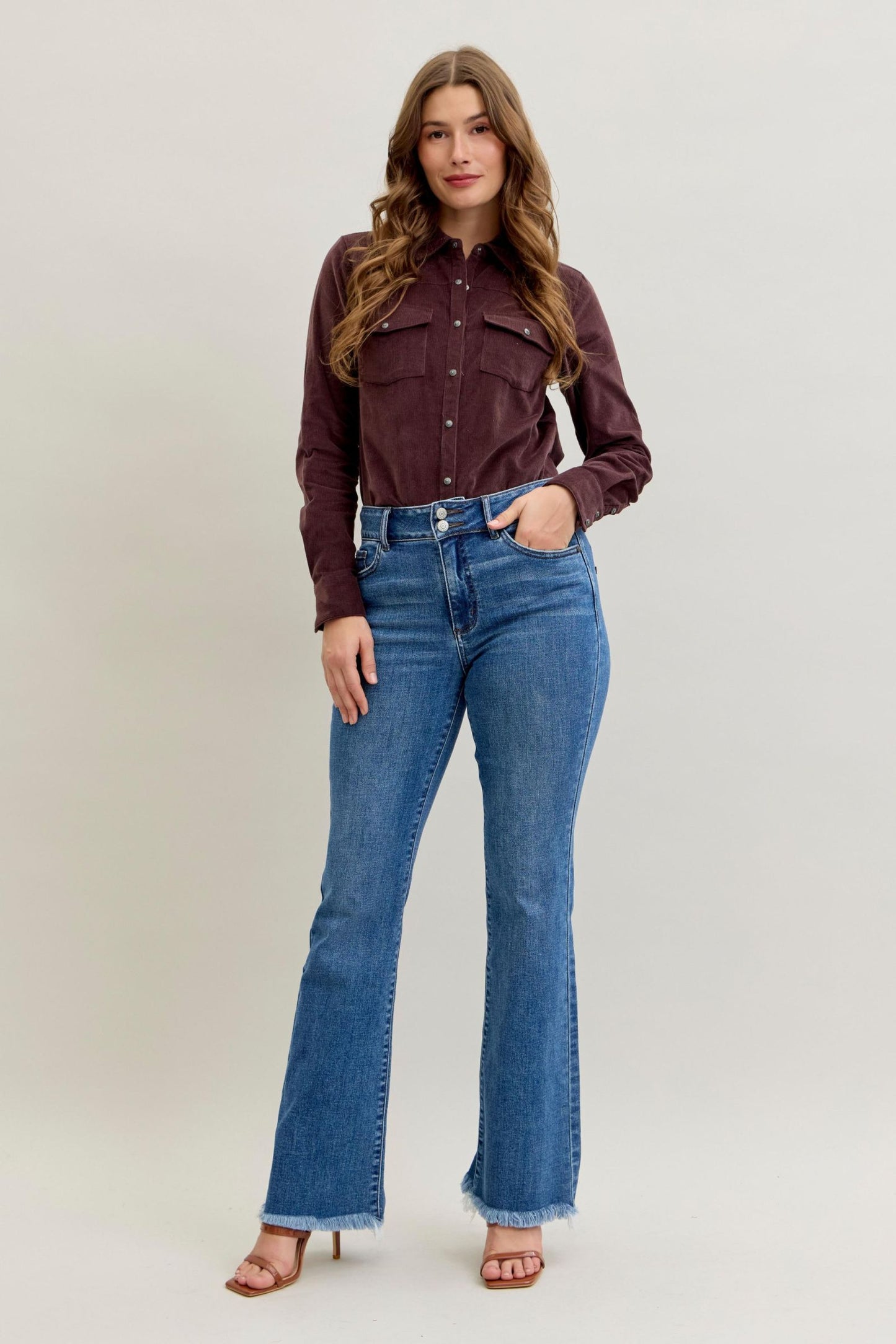 Bootcut Double Button WB & Fray Hem Judy Blue