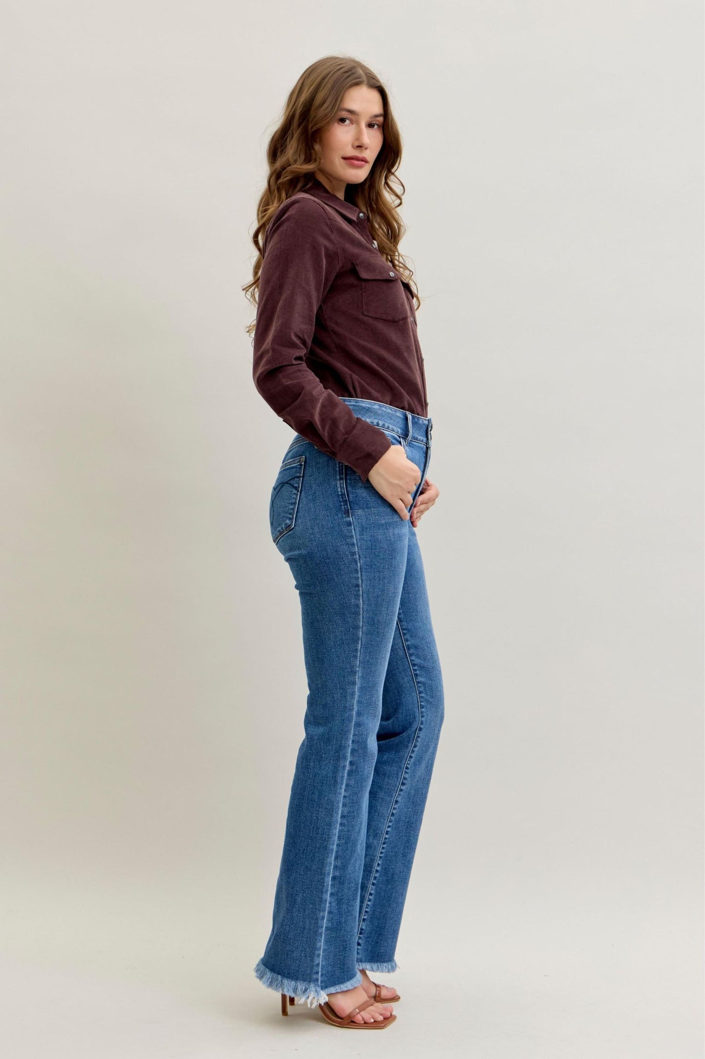 Bootcut Double Button WB & Fray Hem Judy Blue