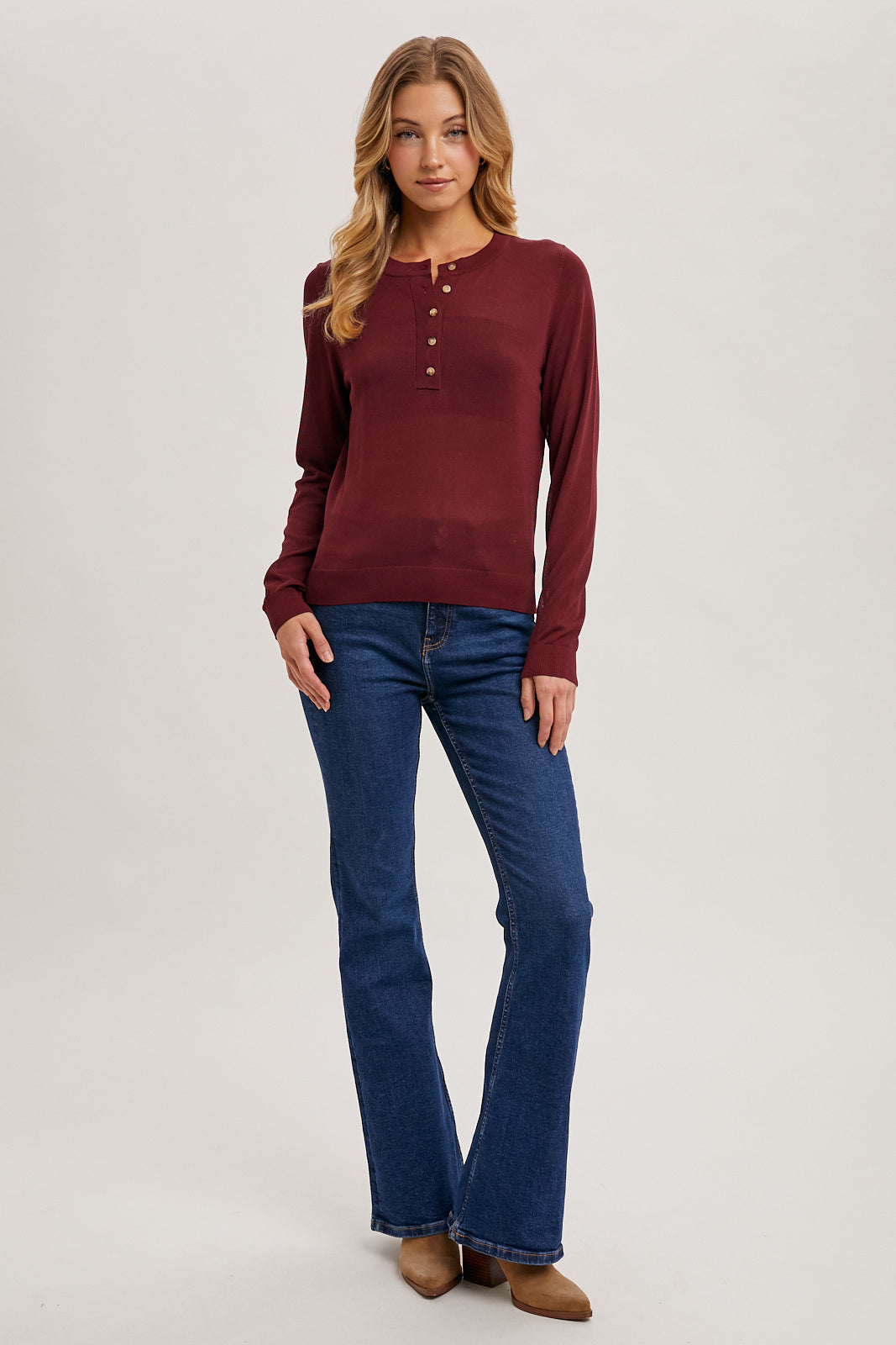 Henley Knit Shirt (Burgundy)