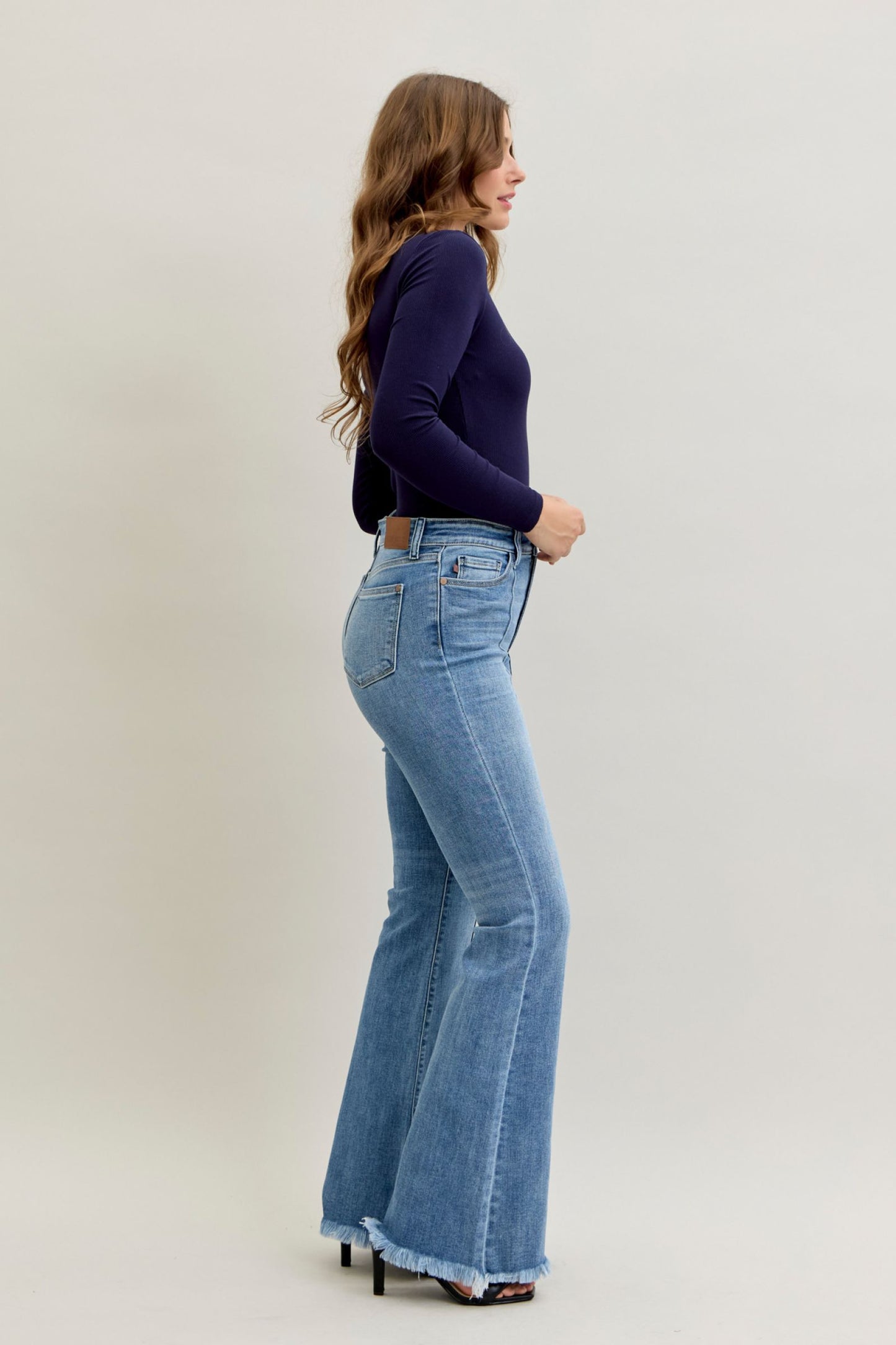 Flare Front Pintuck Detail & Fray Hem Judy Blue