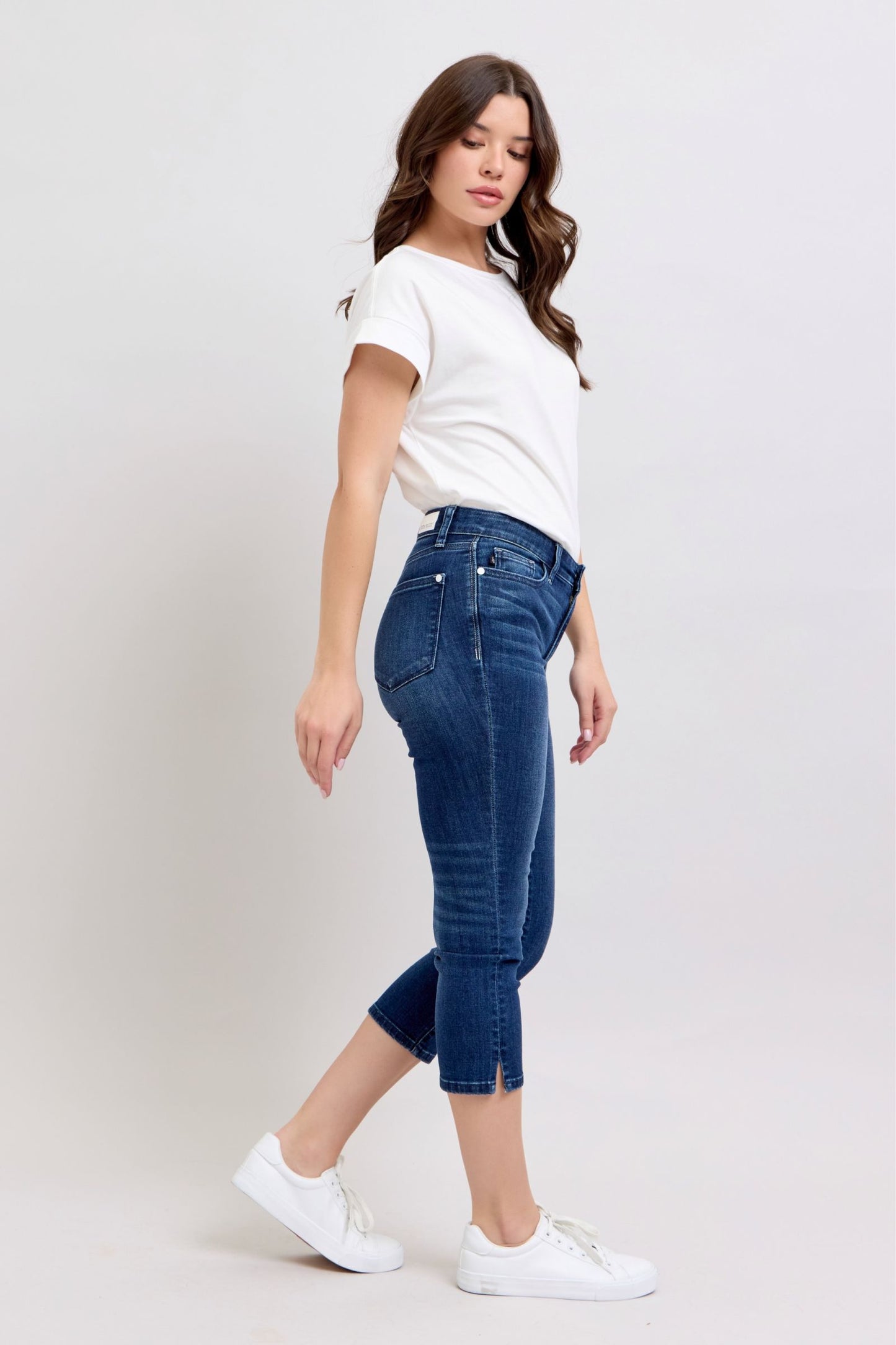 Super Dark Wash Judy Blue Capri Side Slit