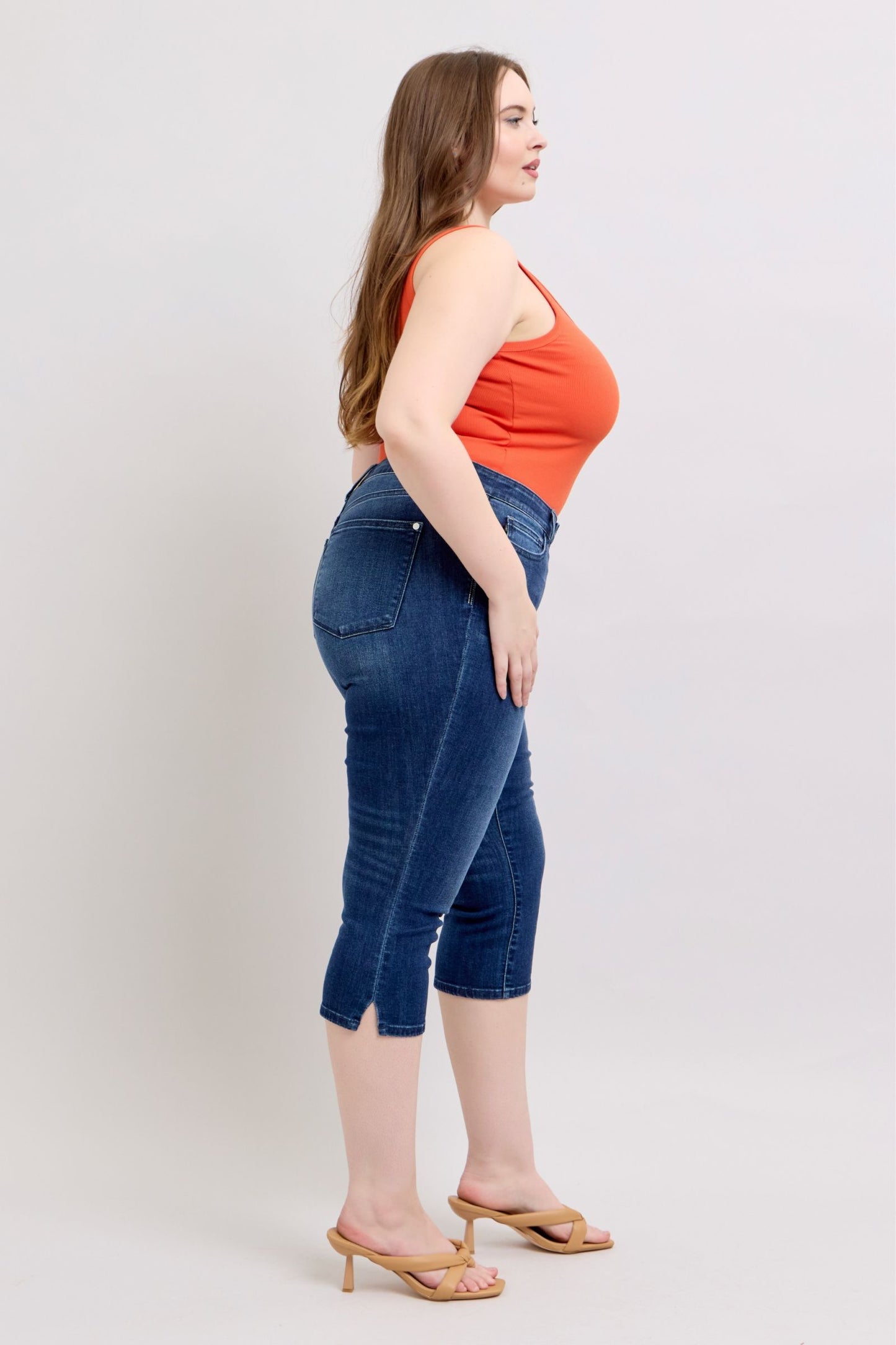 Super Dark Wash Judy Blue Capri Side Slit