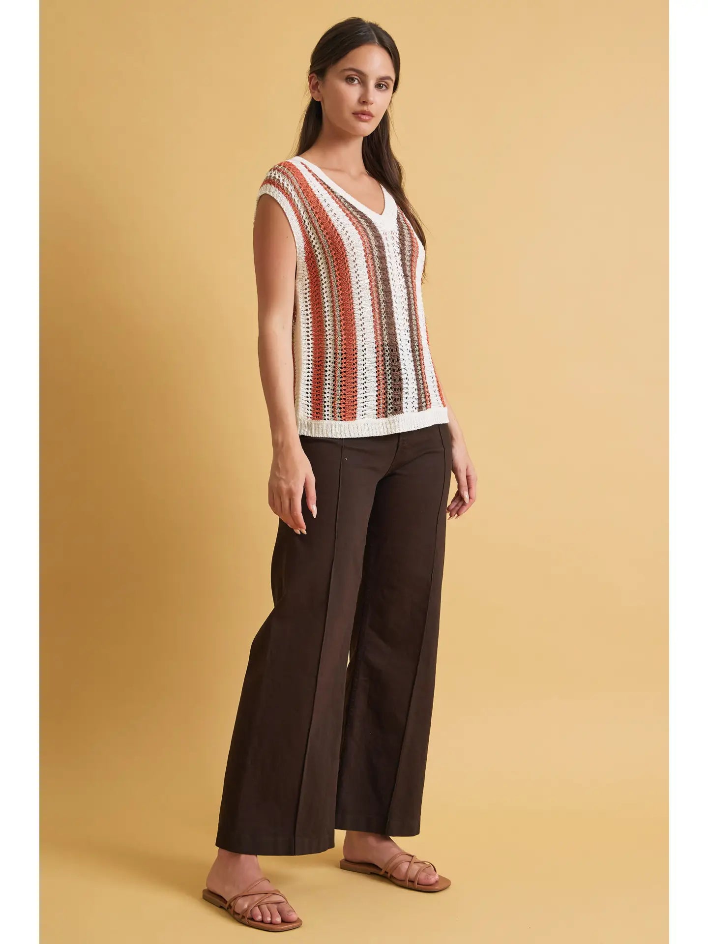 Mixed Metallic Yarn Striped Hand Craft Crochet Knit Vest 🧡