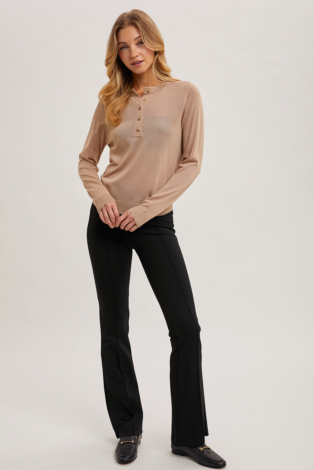 Henley Knit Shirt (Latte)