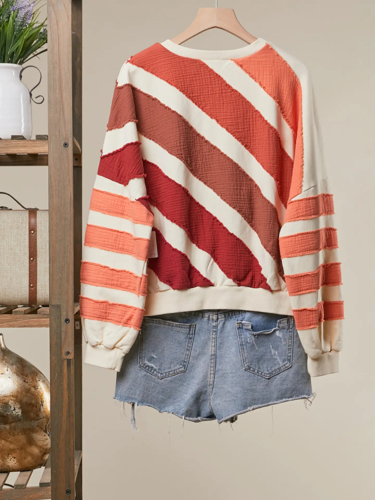 Colorblock Textured Stripe Pullover Top 🧡