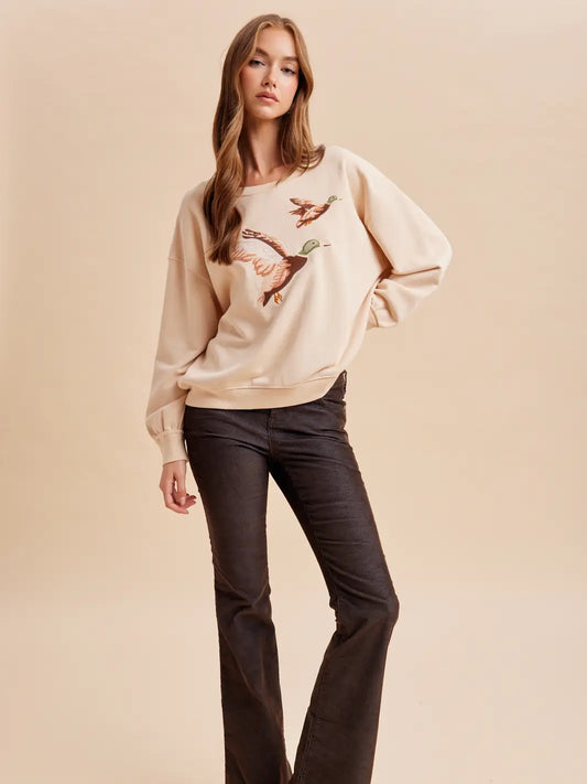 Embroidered Duck Pullover (Cashew)