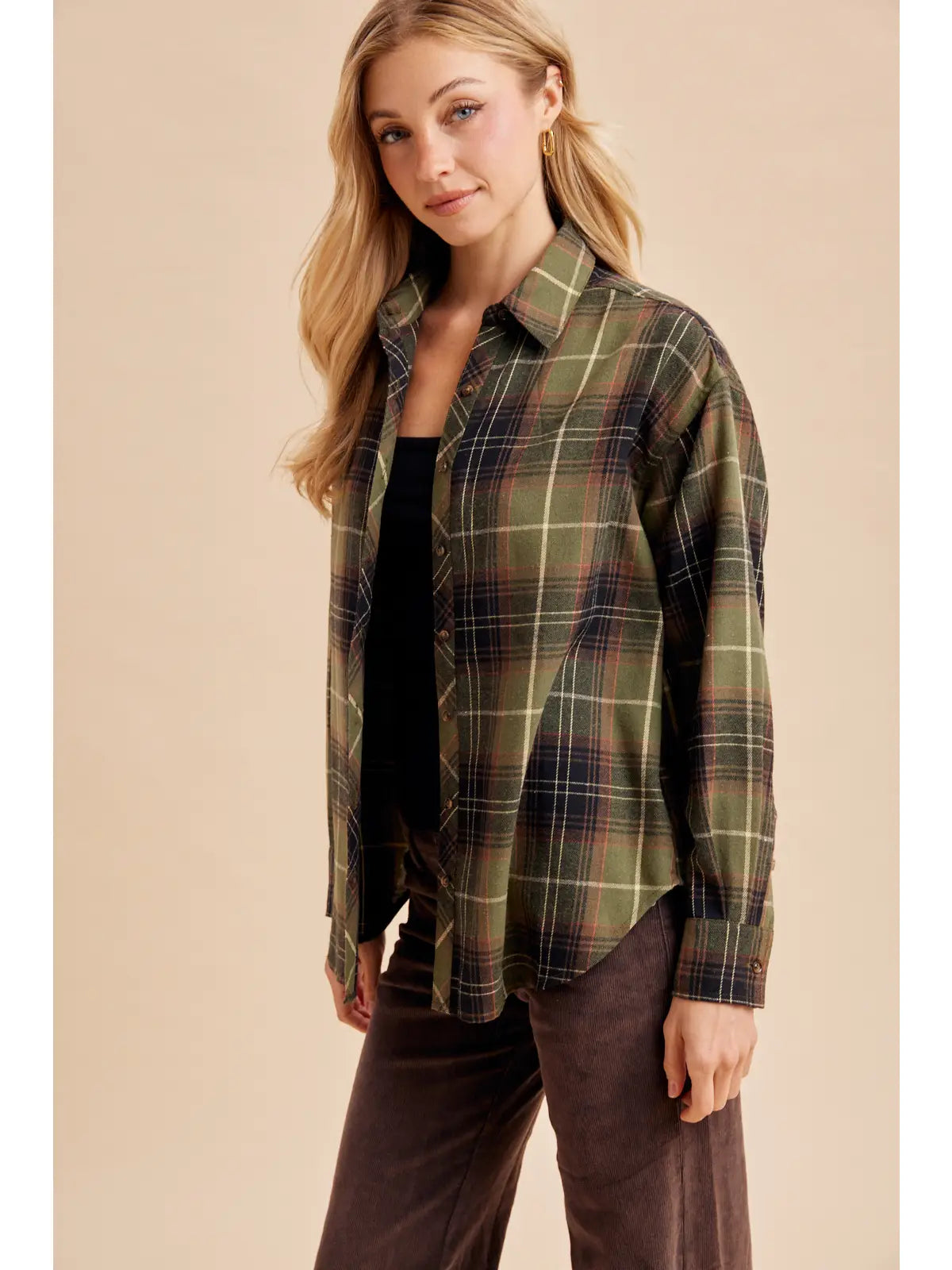 Tartan Plaid Button Down Tunic (Forest Green)