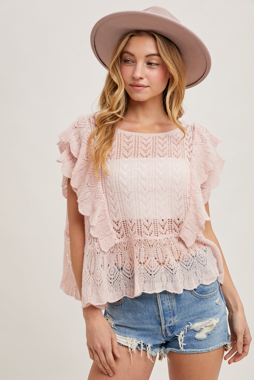 Open Knit Pointelle Sweater Top