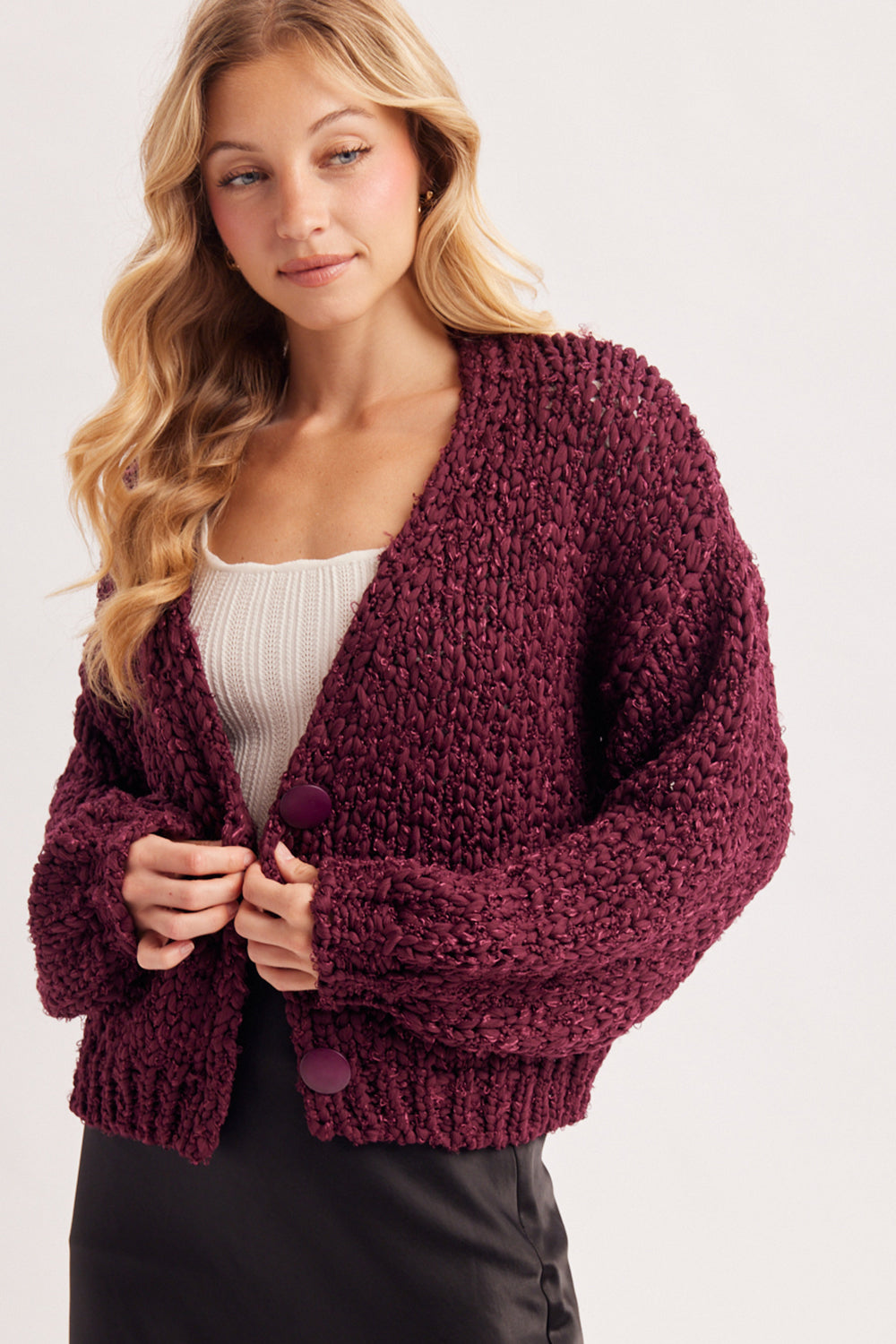 Button Down Marled Boucle Cardigan