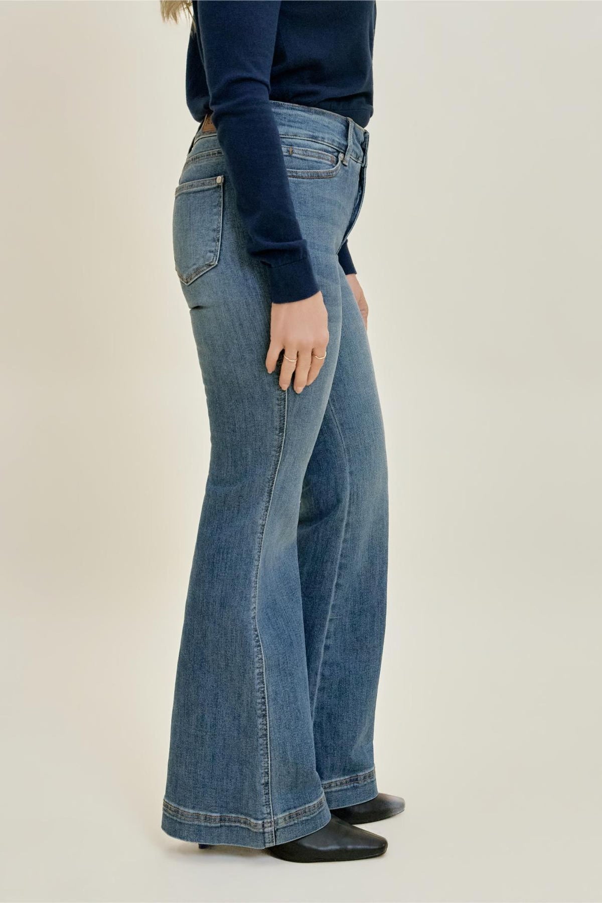 Petite Flare Tummy Control Double Button Judy Blue