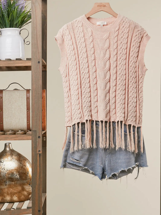 Cable Knit Fringe Crop Top 🩷