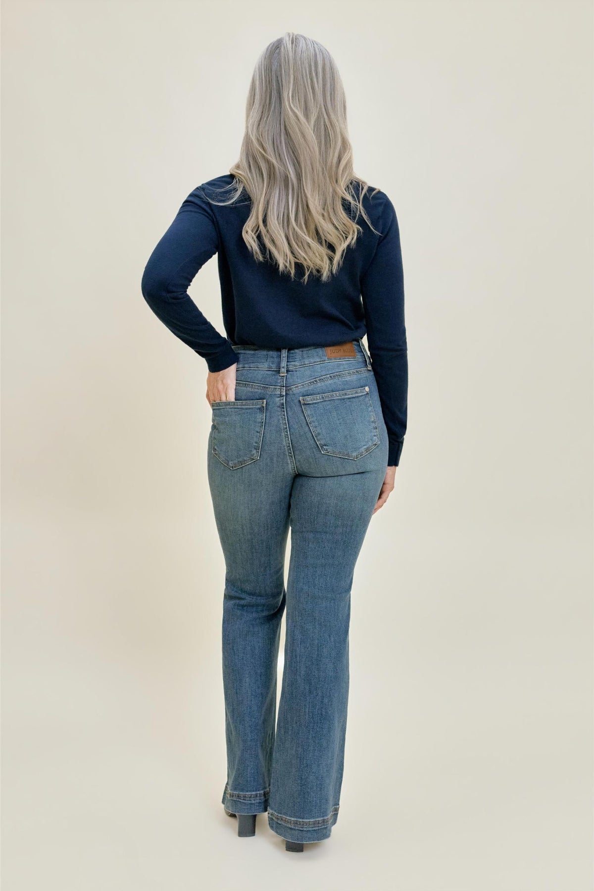 Petite Flare Tummy Control Double Button Judy Blue