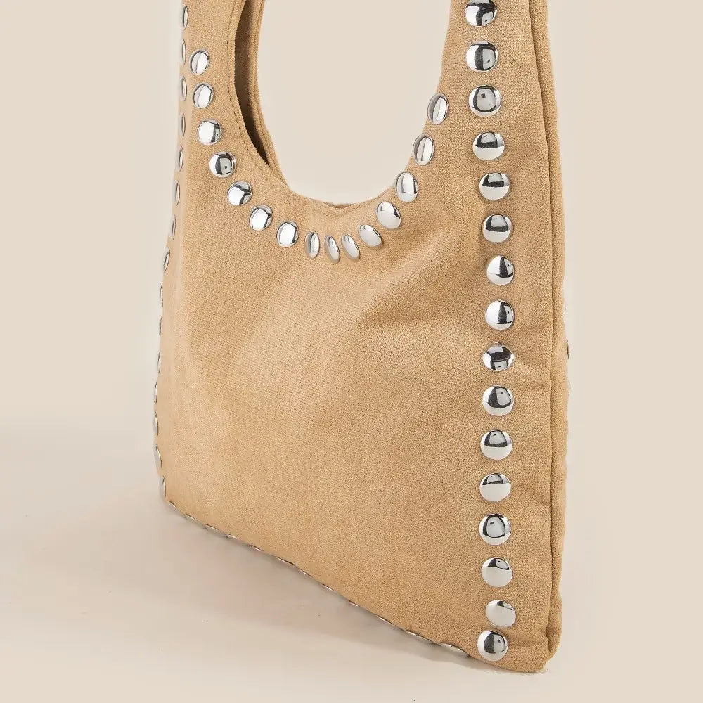 Grommet Border Studded Suede Shoulder Bag