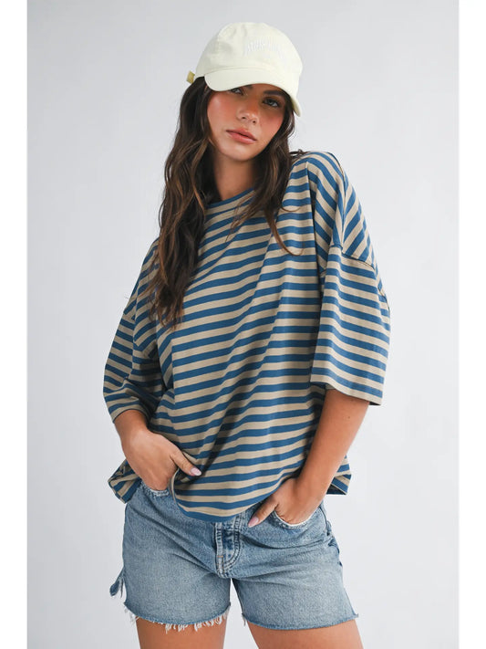 Oversized Stripe Boyfriend Tee 💙🤎