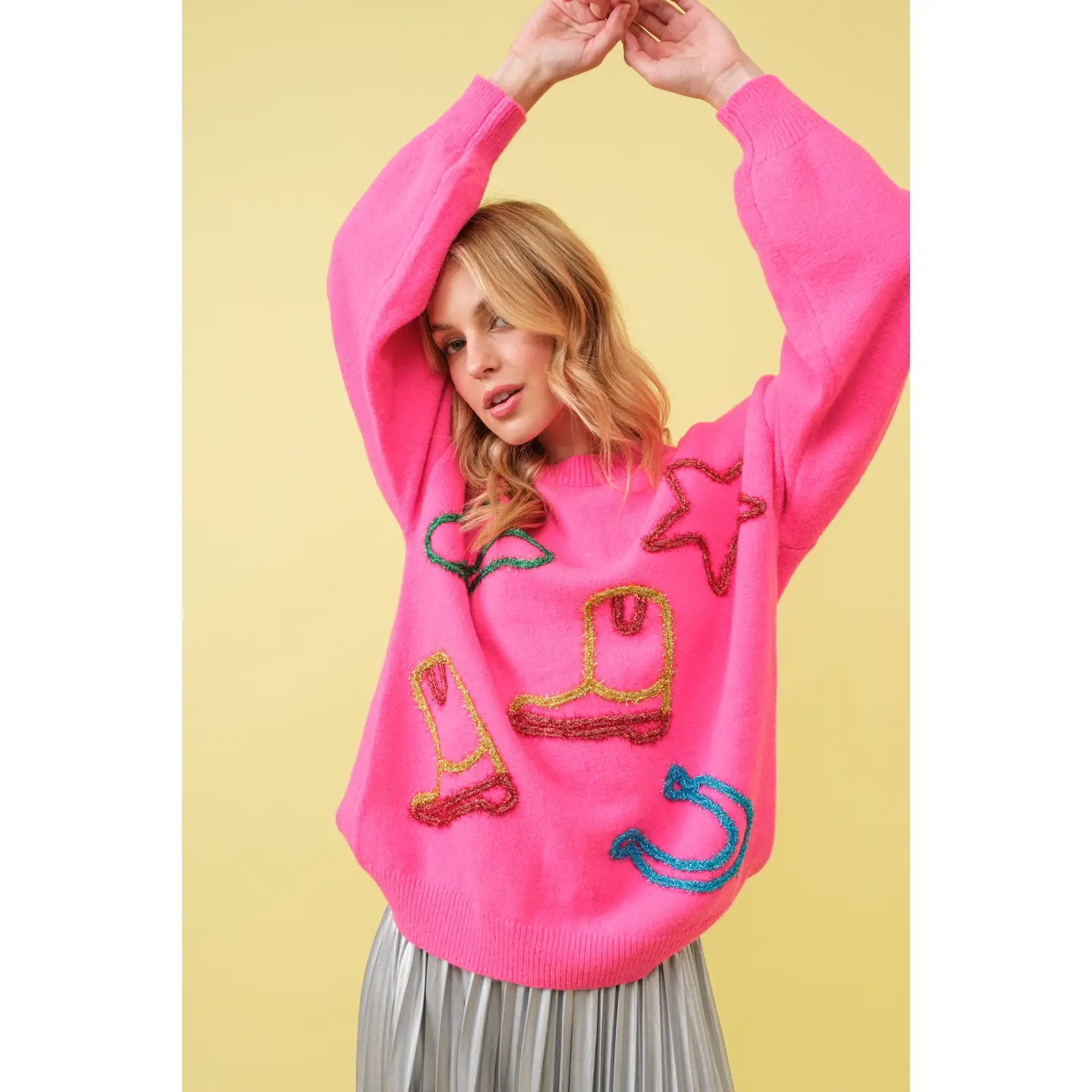 Metallic Yarn Star Cowboy Pullover Sweater 🩷