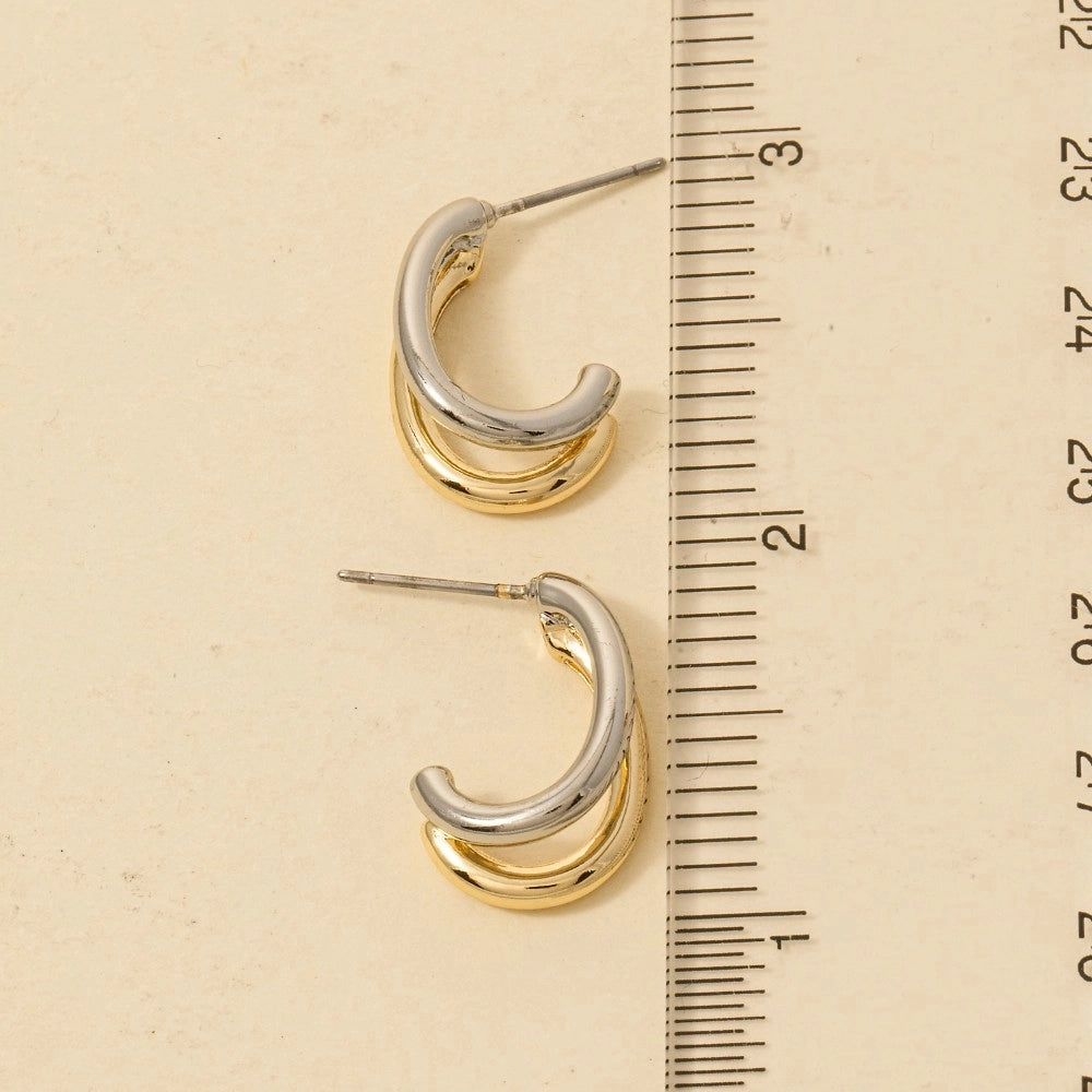 Gold Dipped Two Tone Layered Hoop Earrings
