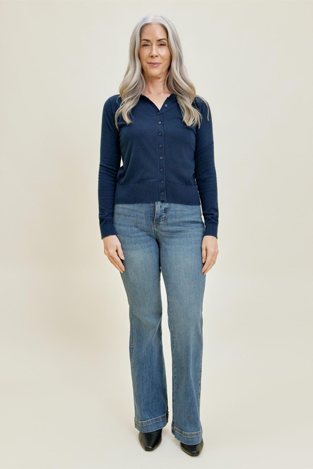 Petite Flare Tummy Control Double Button Judy Blue