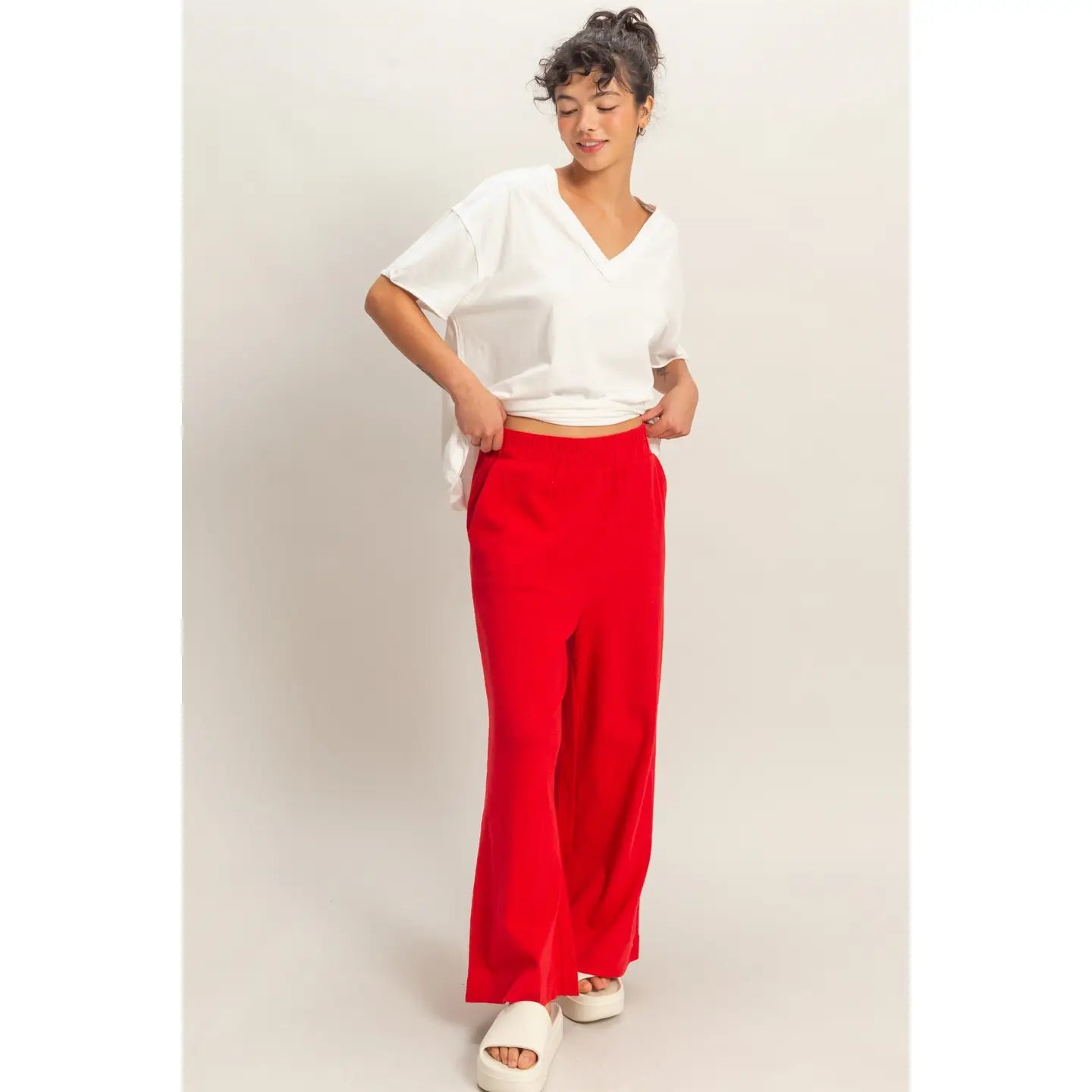 Washed V-Neck Oversized Tee (White)