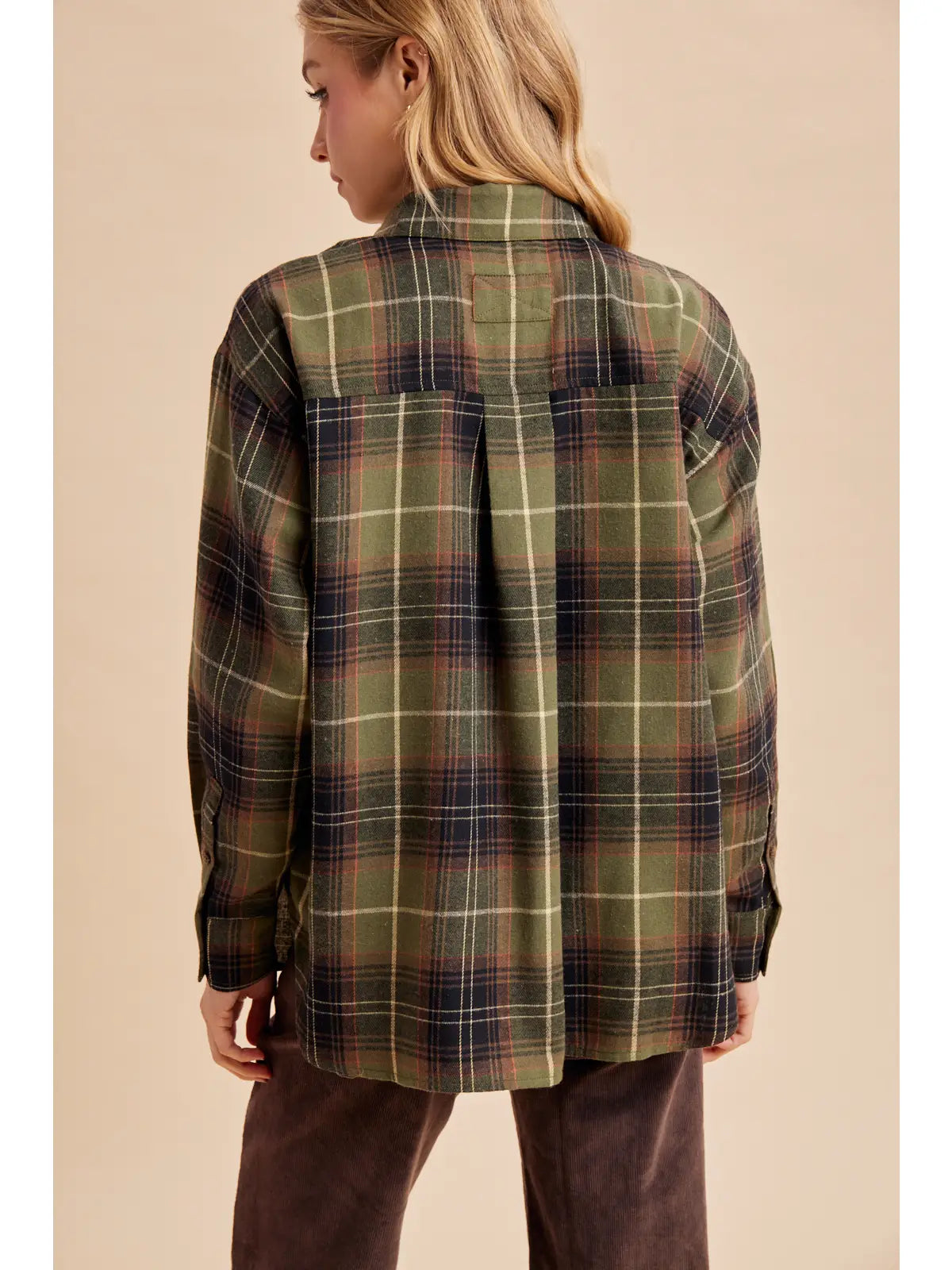 Tartan Plaid Button Down Tunic (Forest Green)