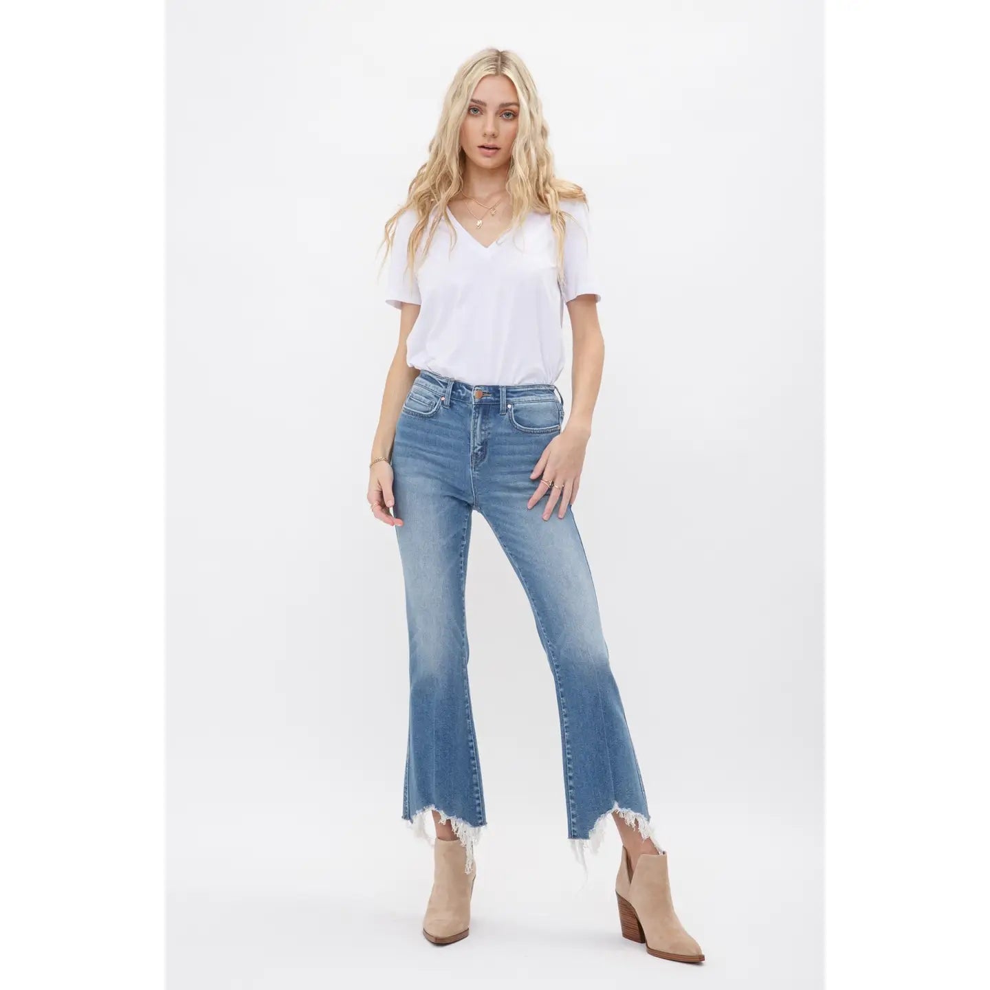 Moscato High Rise Crop Flare with Uneven Hem Mica