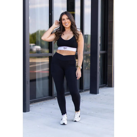 Crossover Black Pocket Full Length Leggings