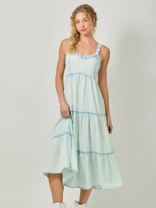 Washed Tencel Tiered Dress