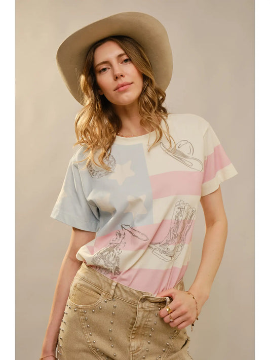 Western Flag Embroidery Crewneck Top ❤️💙
