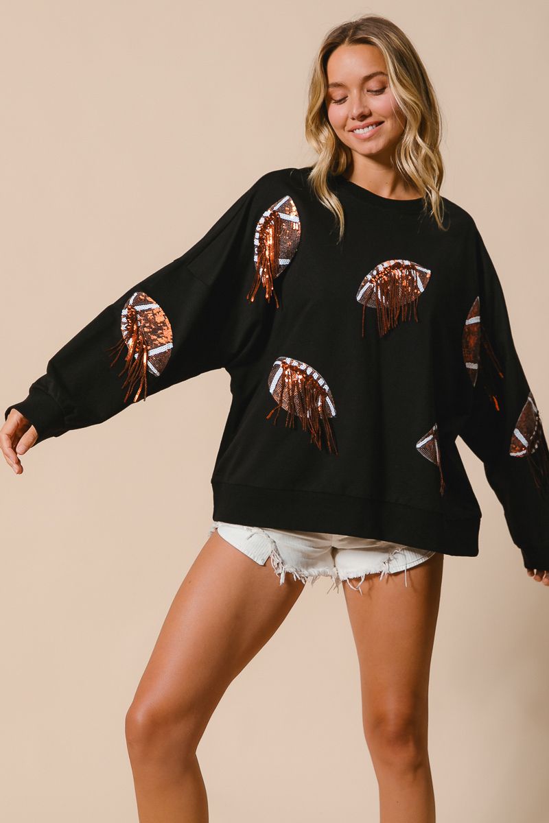 Fringed Football Sequin Sweatshirt 🏈