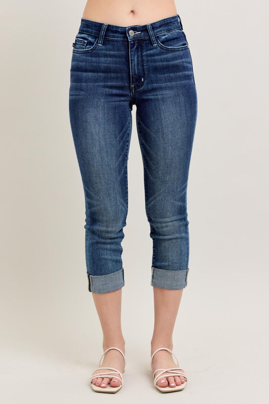 Dark Wash Cuffed Capri Judy Blue