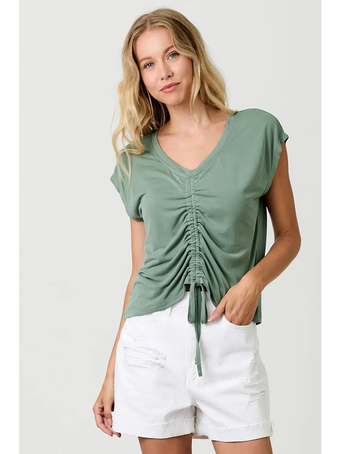 Front Ruche Modal Top (Sage)