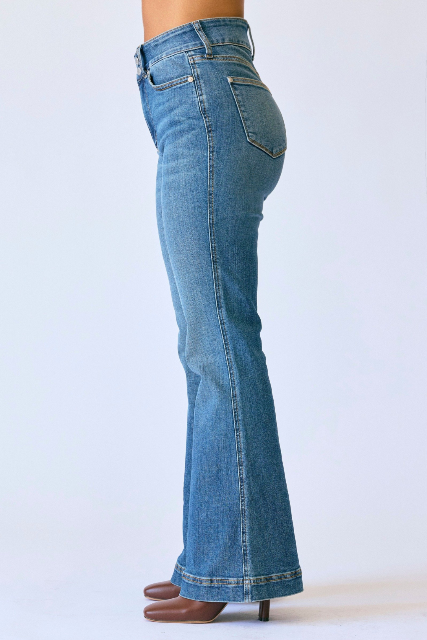 Petite Flare Tummy Control Double Button Judy Blue