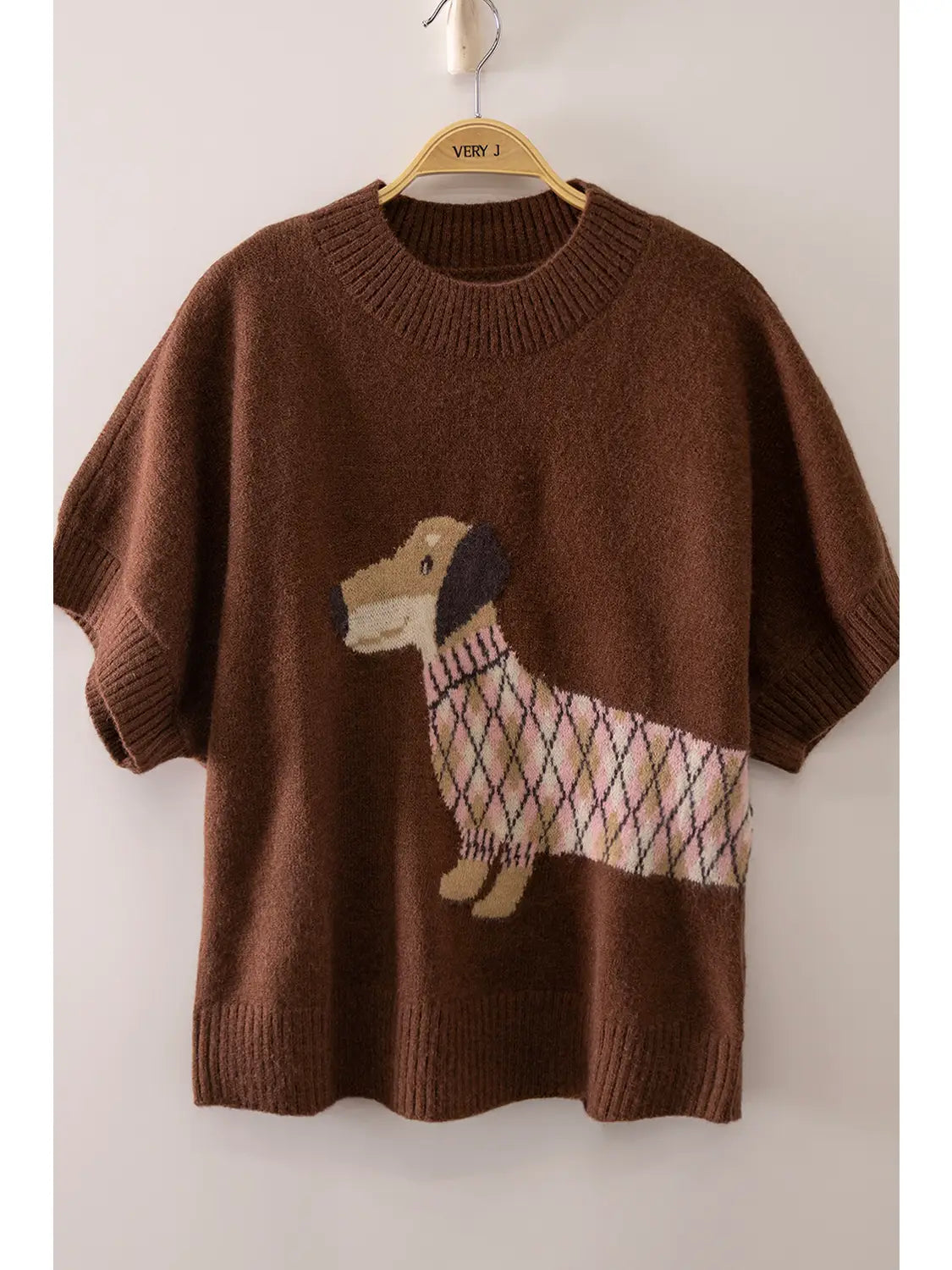 Dog Graphic Short Sleeve Knit 🤎