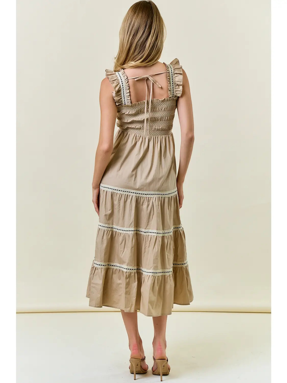 Smocked Ruffle Cap Sleeve Tiered Maxi Dress