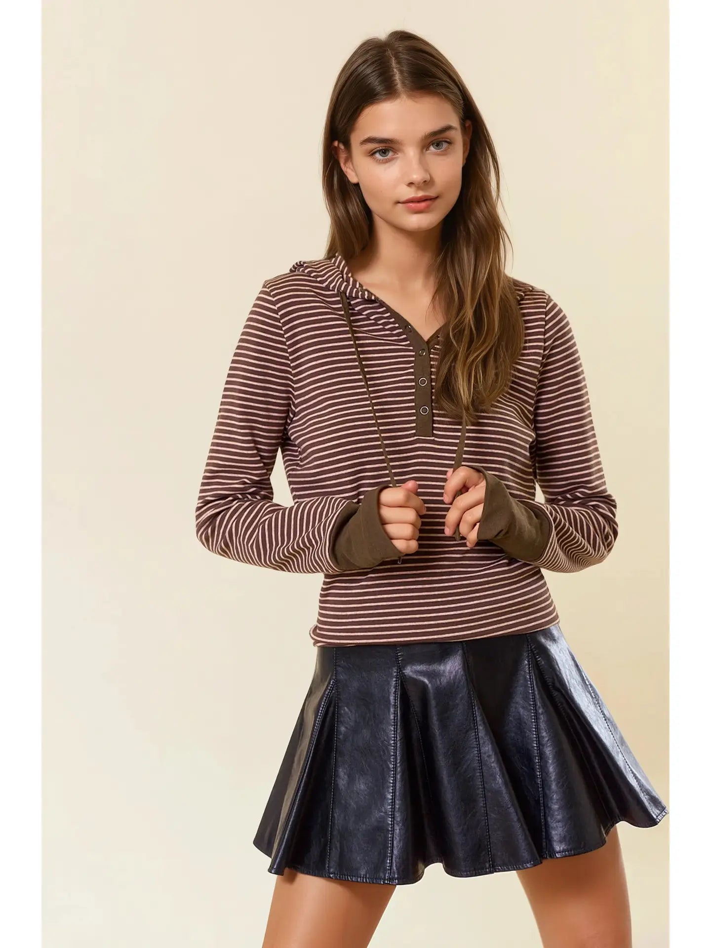 Henley Ribbed Hood Top (Olive) ✨