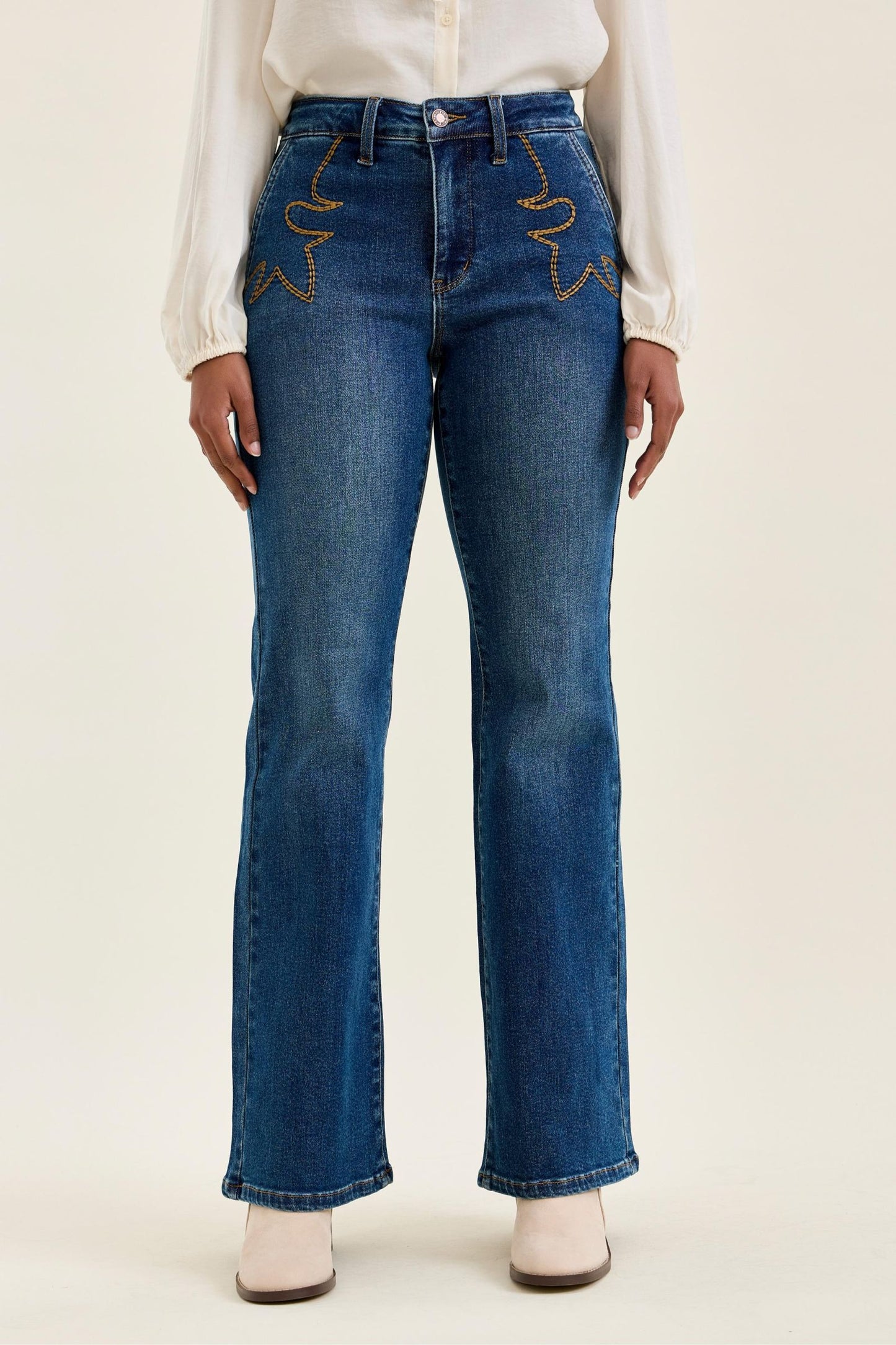Bootcut w/ Cowboy Boot Stitching Saddle Blue Judy Blue