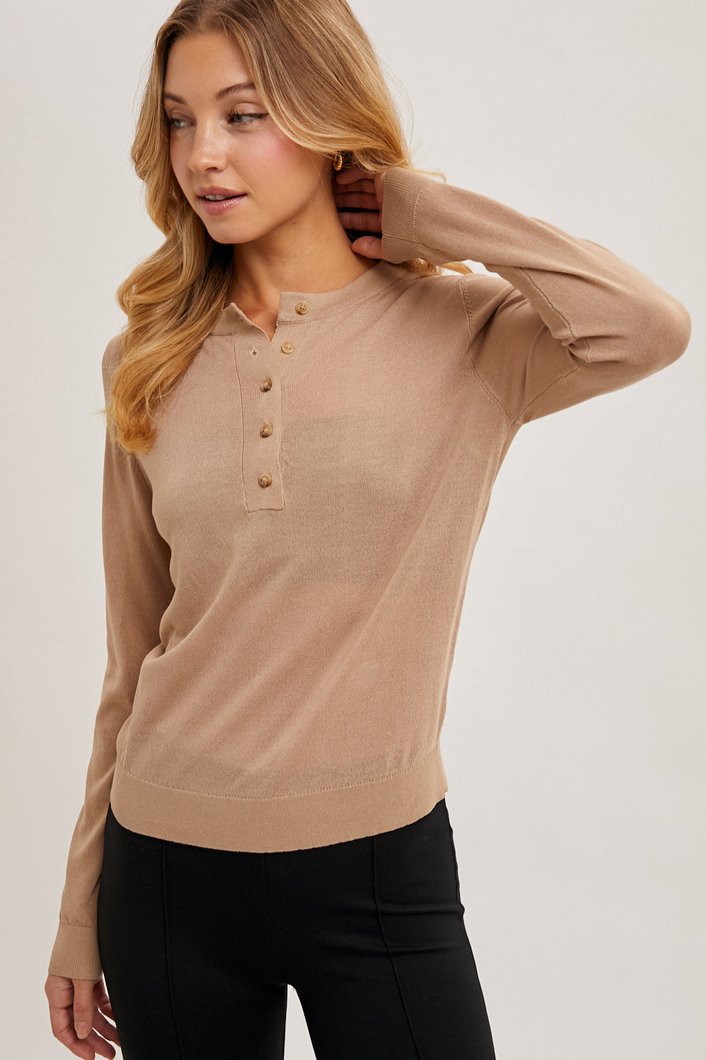 Henley Knit Shirt (Latte)
