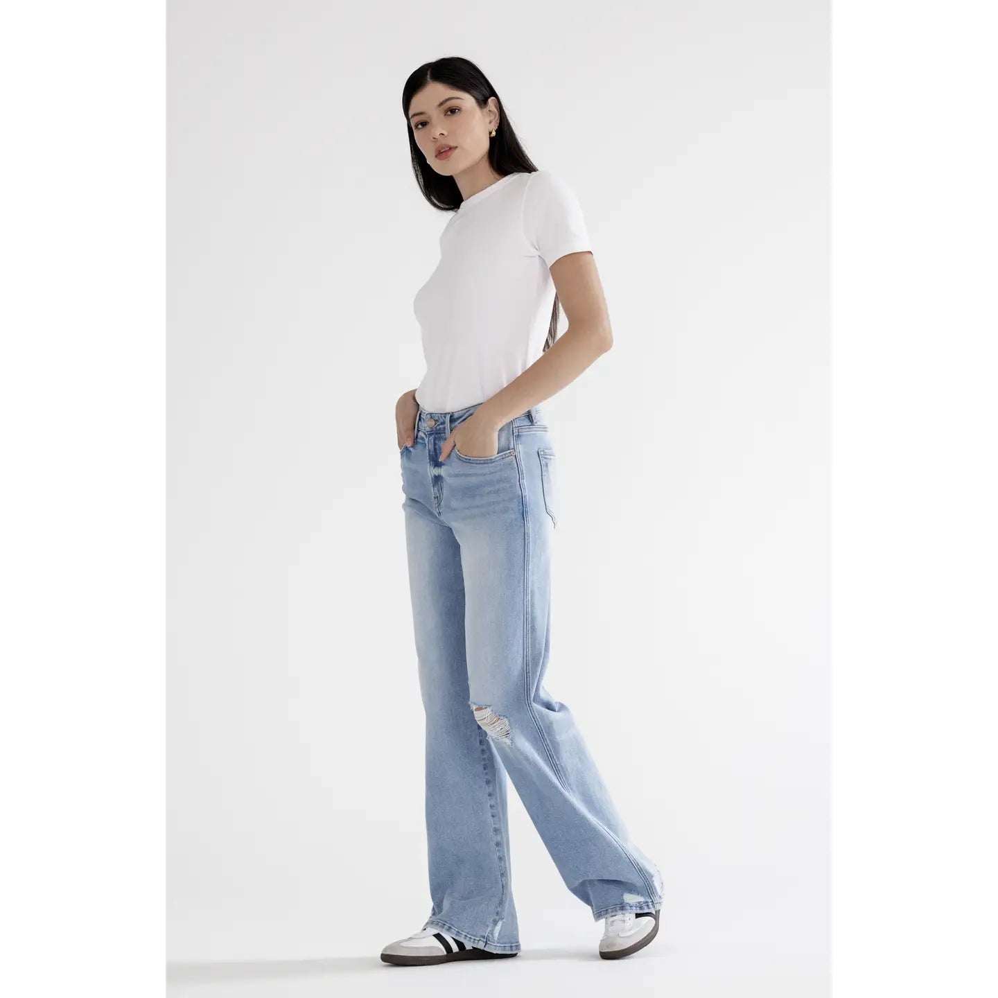 Mica High Rise Wide with Knee Distressed